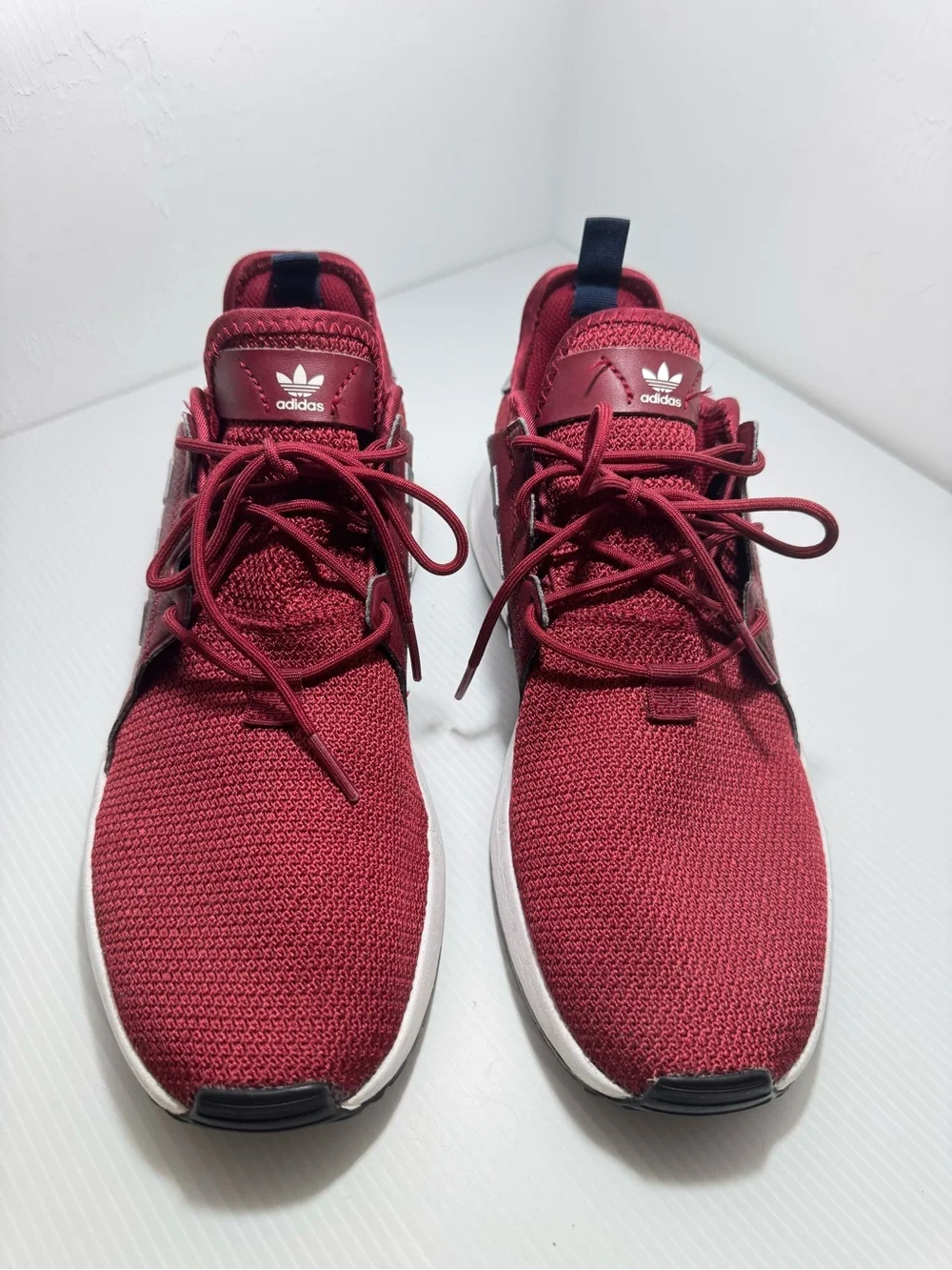 adidas Men’s Maroon Knit Lace-Up Sneakers with White Stripes